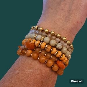 CHICO'S Orange Beaded Layered Magnetic Clasp Wide Bracelet